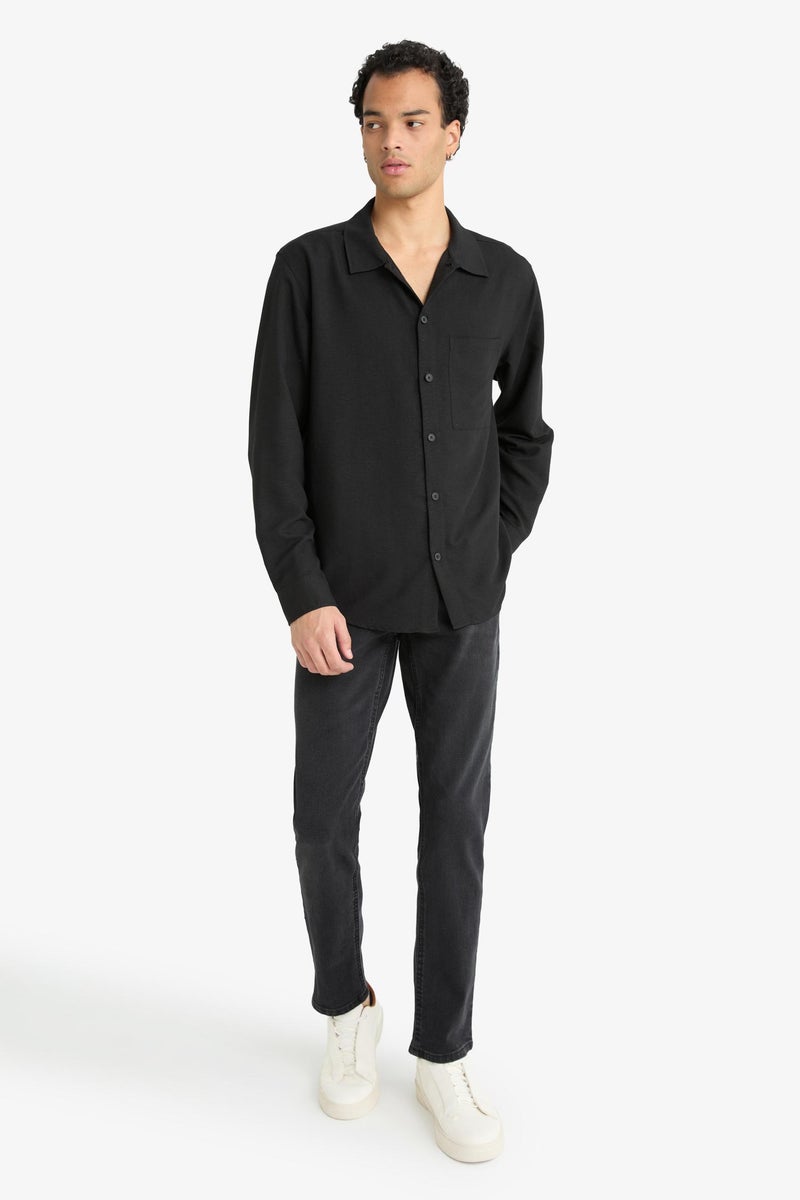DeFacto Black Man Relax Fit Woven Long Sleeve Shirt Casual - Image 2